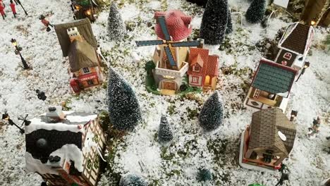 picturesque snowy christmas model toy town aerial view above scenic display