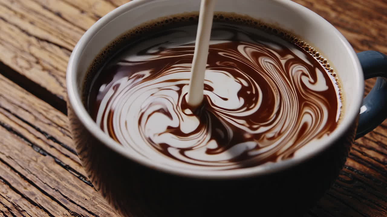 Cream being poured into a coffee cup