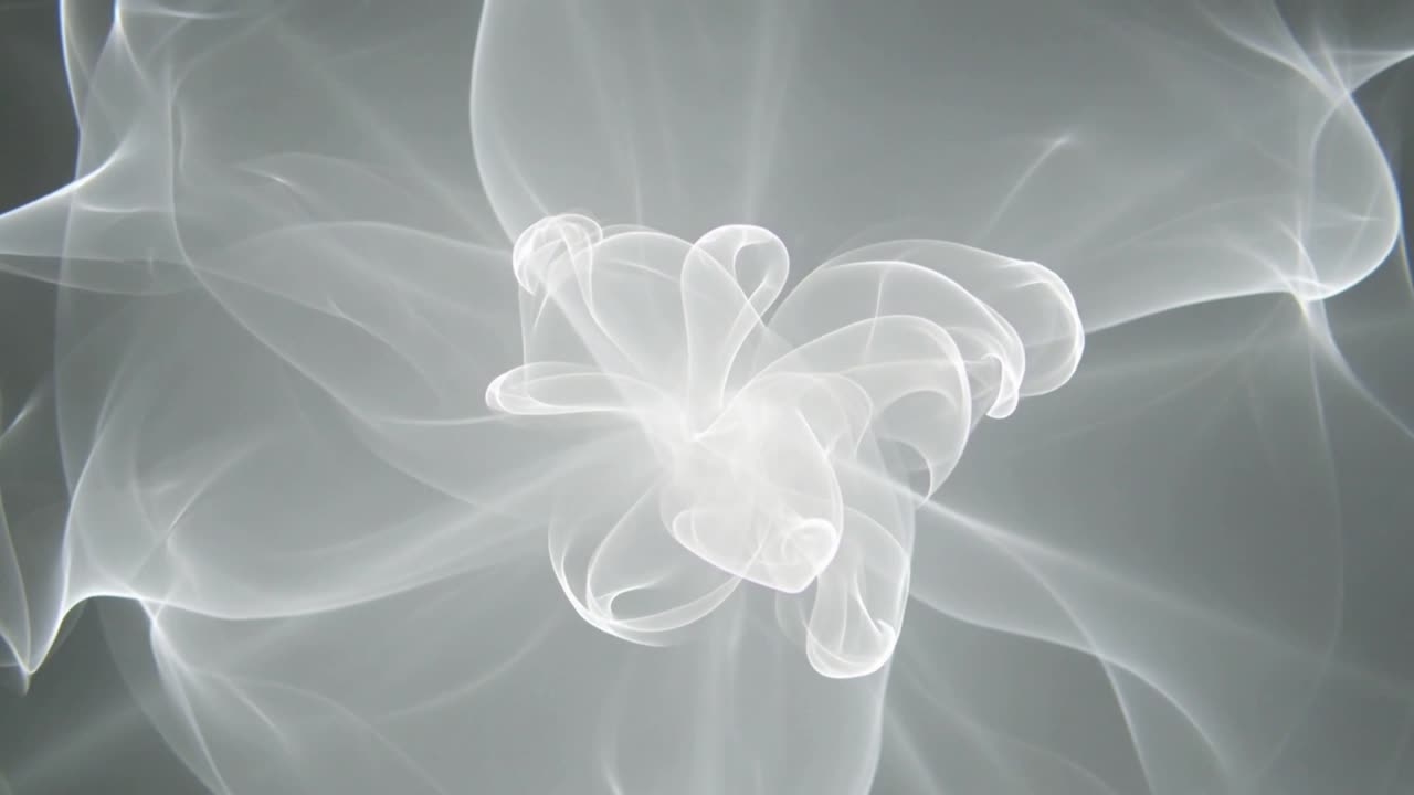 Frames advancing, core unfolding, curling loops, veils easing, settling on gray vignette for design