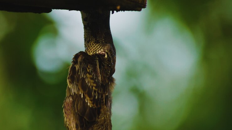 Snake Catches Bird For Food. closeup