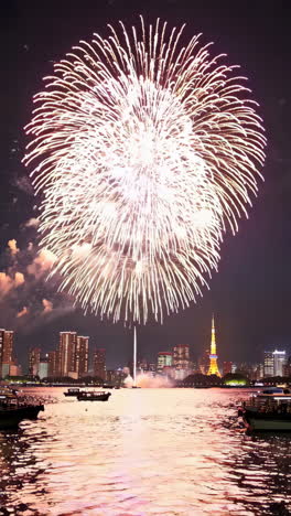 colorful fireworks over tokyo skyline at night