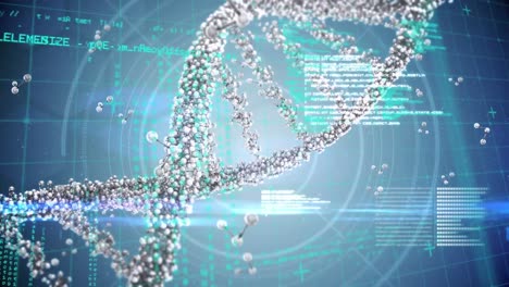 animation of data processing over dna strand spinning