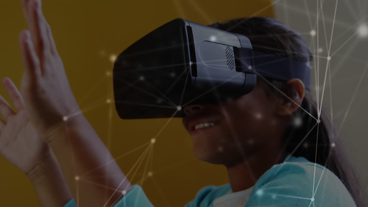Young girl wearing a virtual reality headset