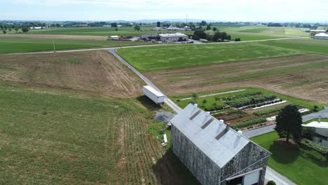 aerial view of amish farm and countryside