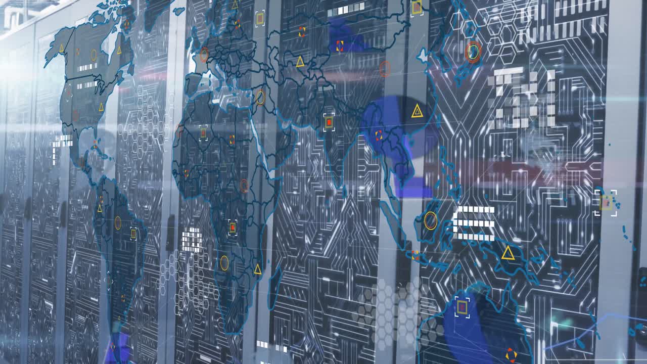 animación del procesamiento de datos a través de servidores informáticos