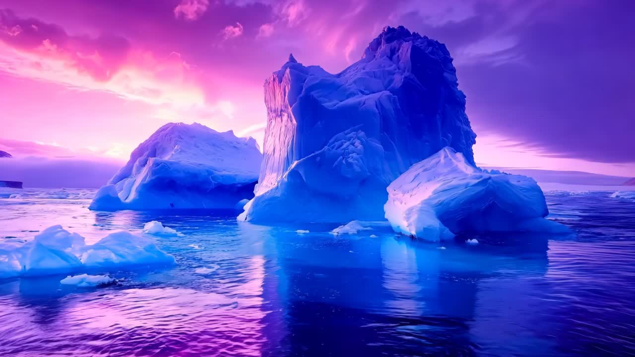 un gran iceberg flotando en el océano al atardecer