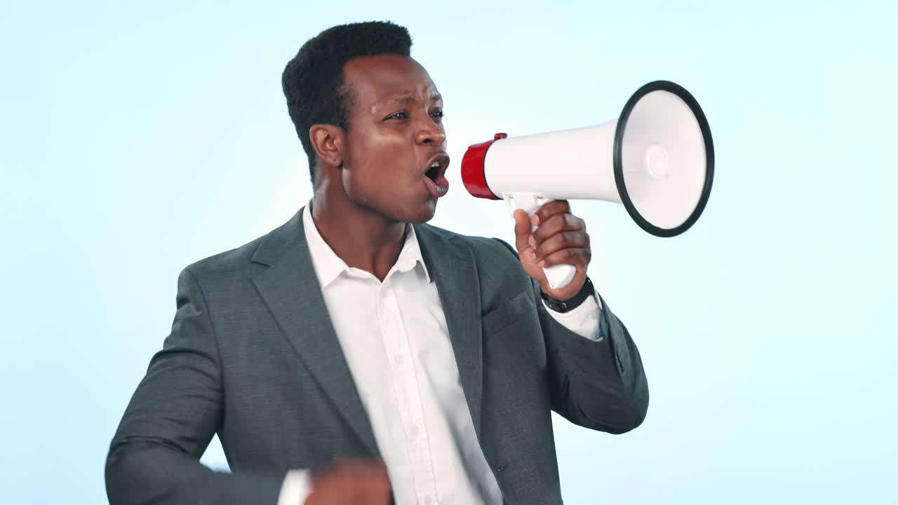 Black man in business, megaphone