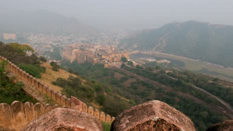 Amer-Fort-is-a-fort-located-in-Amer,-Rajasthan,-India.-Located-high-on-a-hill,-it-is-the-principal-tourist-attraction-in-Jaipur.