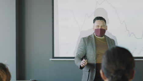 business presentation with mask