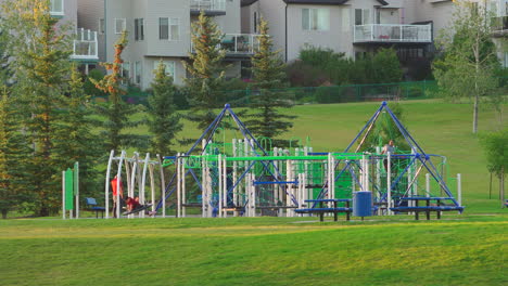 parque infantil ubicado en un barrio durante el verano en alberta, canadá, en un campo de hierba