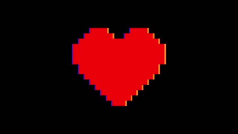 animación de glitch de corazón pixelado, corazón de arcade retro aislado en un fondo negro