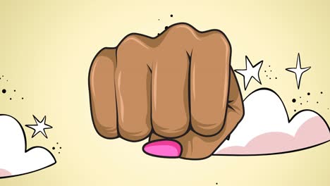 animation of female fists, over night sky