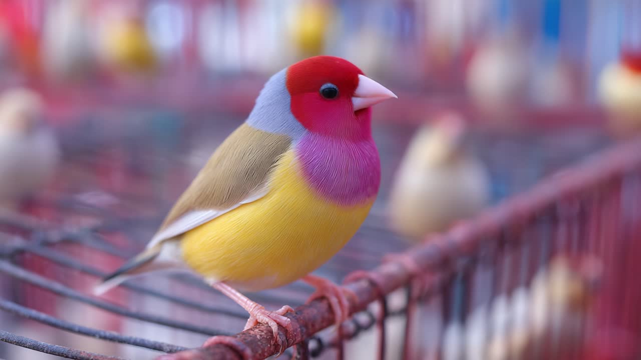 Vibrant Colorful Bird Posing Gracefully on a Cage, Showcasing Its Striking Plumage and Unique Features in a Captivating Display of Nature's Beauty