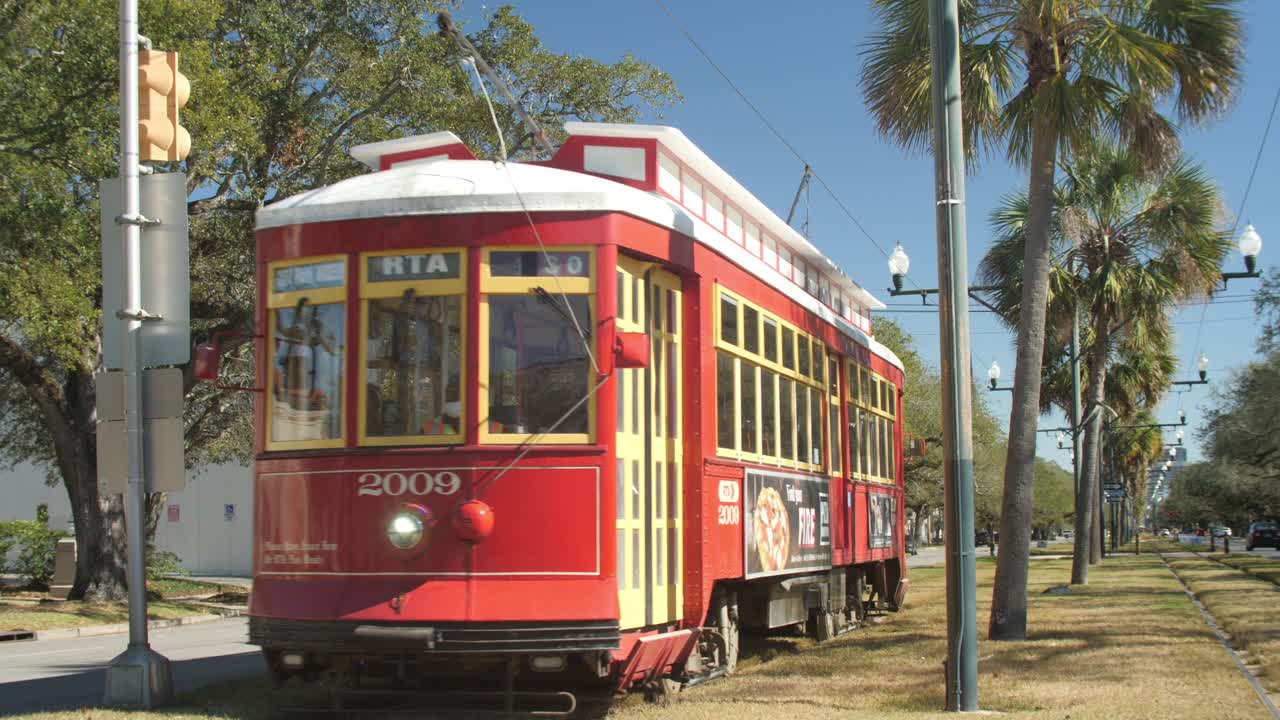 Canal Street Streetcar Slow Motion Toward Camera Right to Left Slow Motion