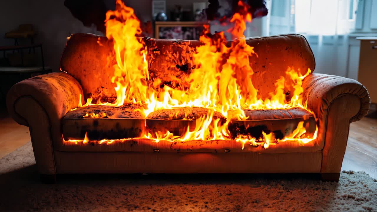 거실 에 불타고 있는 소파