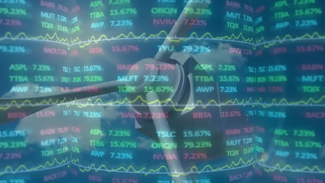 풍력 터빈을 통해 금융 데이터 처리의 애니메이션