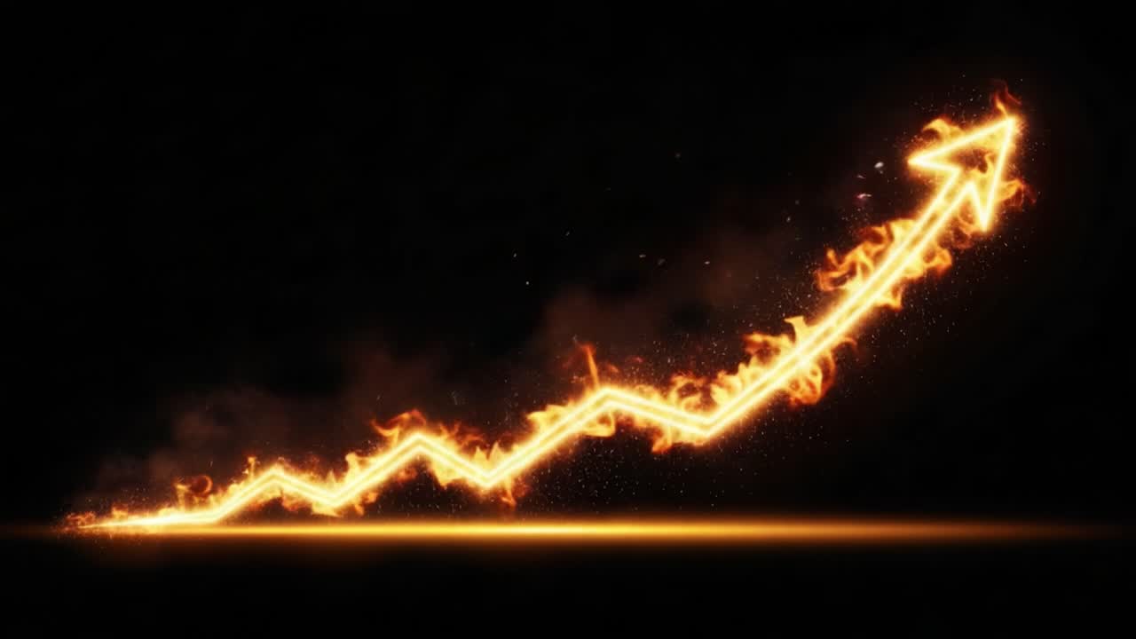 A Dynamic Visualization of Rising Success Represented by a Fiery Graph with an Upward Trend and Sparkling Effects, Symbolizing Positive Growth and Achievements