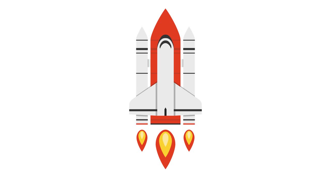 Cartoon rocket ship flying up on white background. Loop animation. 4K resolution.