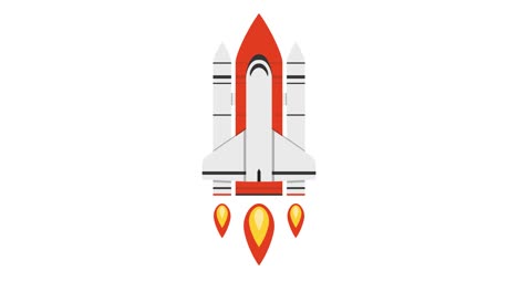 cartoon rocket ship flying up on white background. loop animation. 4k resolution.