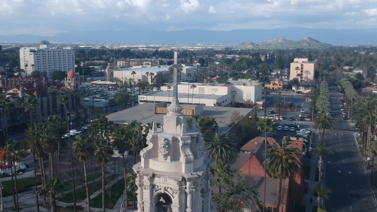 Riverside church aerial drone shot.