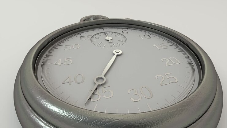 Vintage stopwatch counts time. Arrows rotates from 0 to 60 seconds