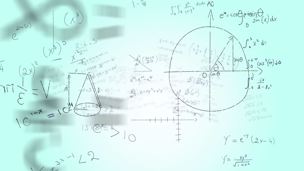 파란색 배경에 수학 방정식의 애니메이션