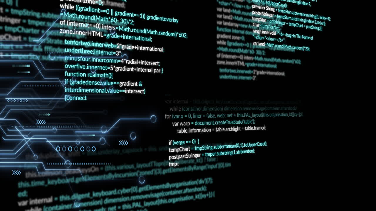 animation der datenverarbeitung über leiterplatten auf schwarzem hintergrund