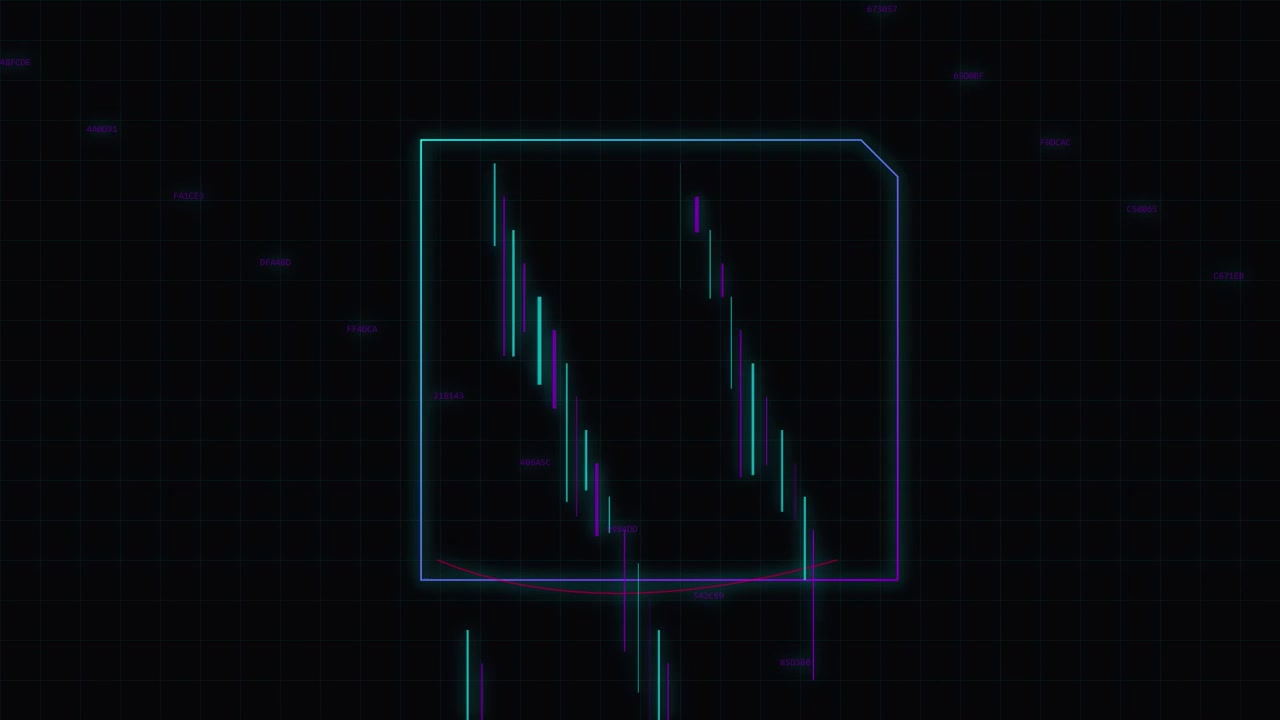 Digital Financial Candlestick Chart with Neon UI Elements