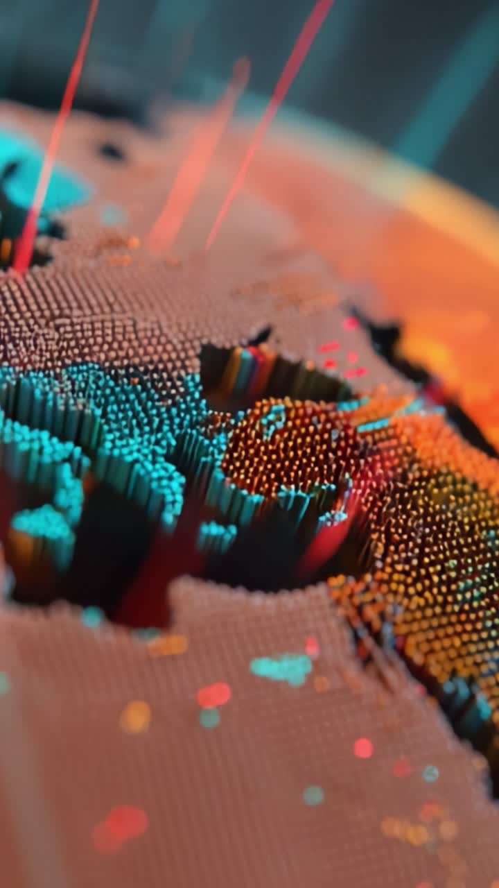 Visualisering av globale data: En kunstnerisk fremstilling gjennom fargerike geometriske mønstre og teksturer for å fremheve ulike regioner og deres relasjoner.