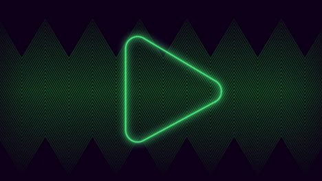 animación del símbolo del triángulo de juego verde, sobre líneas en zigzag verdes que se mueven en negro