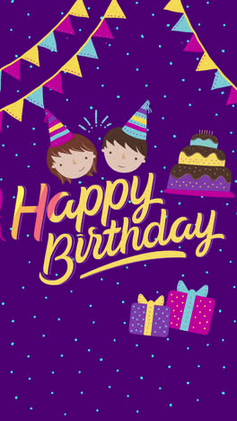 happy birthday card with kids and party elements