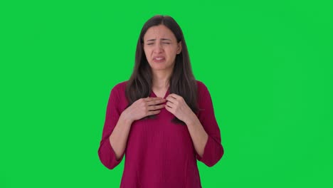 indian woman having gastric issues green screen