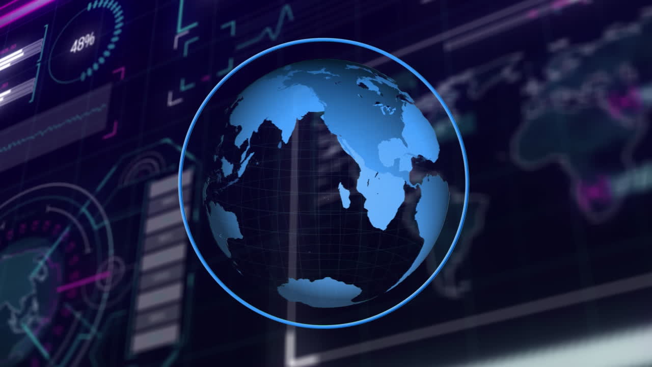 Animation of globe and data processing on interface
