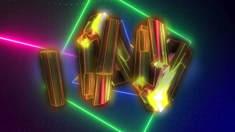 neon lights glowing on colorful geometric shapes against dark background animation