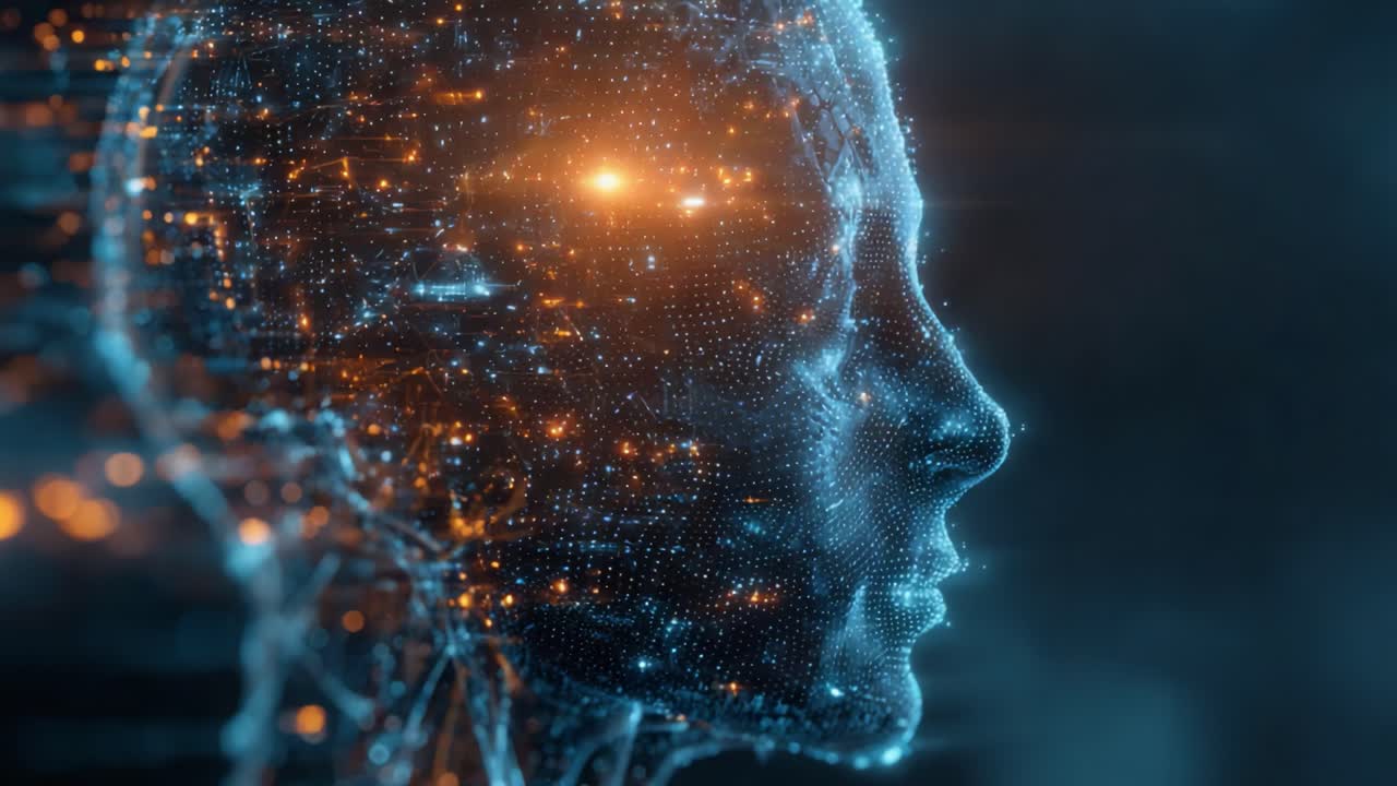 A Captivating Journey into the Future: Exploring the Intricacies of a Digitally Rendered Human-like Form Embellished with Glowing Connections and Dynamic Light Patterns