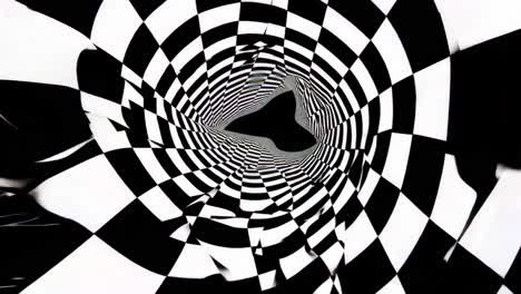 abstract black and white checkerboard optical illusion tunnel