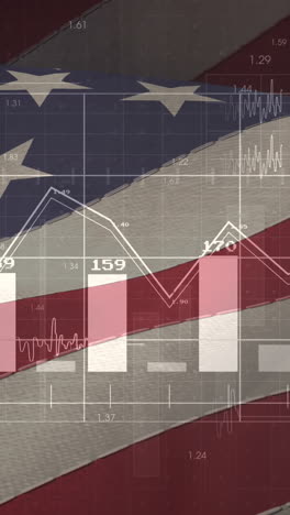 animation of data processing over flag of america