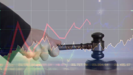 animación de las estadísticas y el procesamiento de datos financieros sobre el martillo del subastador