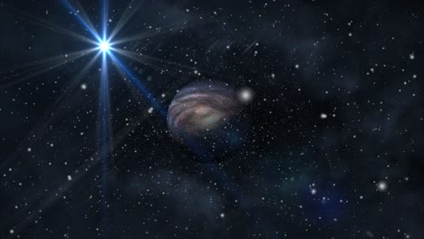 una estrella brillante con un planeta en el sistema solar