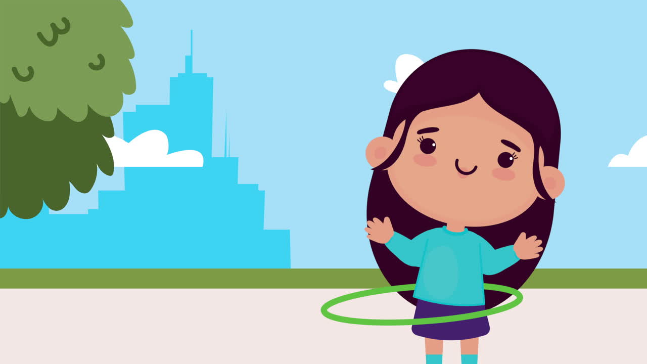 chica linda jugando con un hula hoop