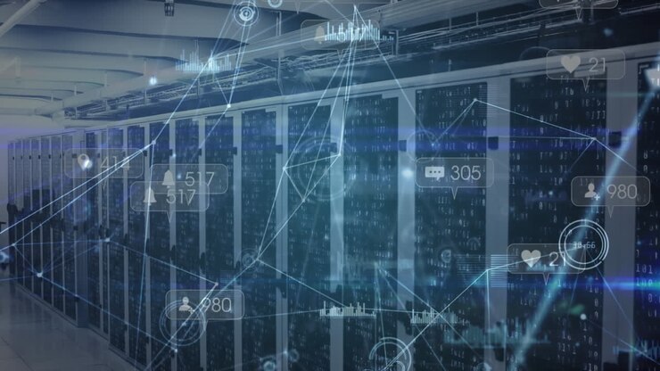 Animation of network of connections over server room