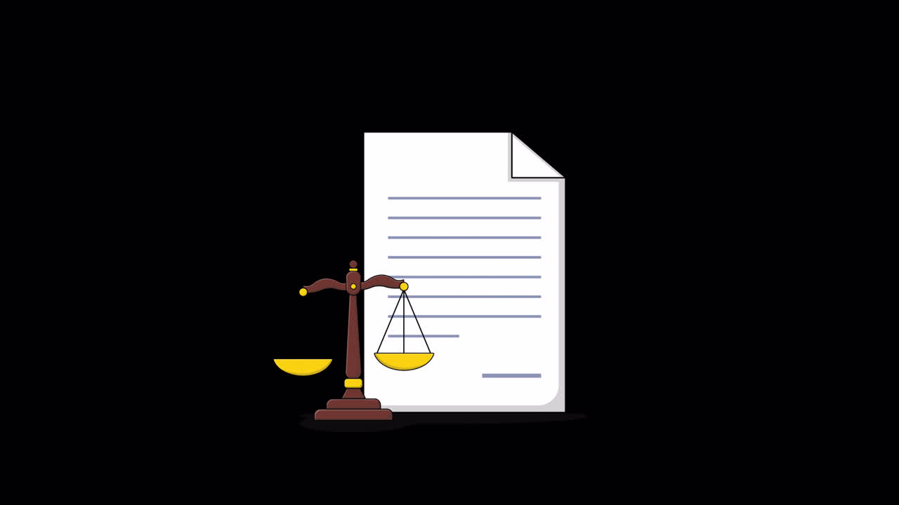 Animation of Legal Document, Gavel, and Scales of Justice