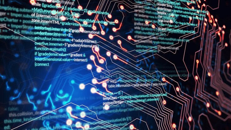 Animation of data processing over black background