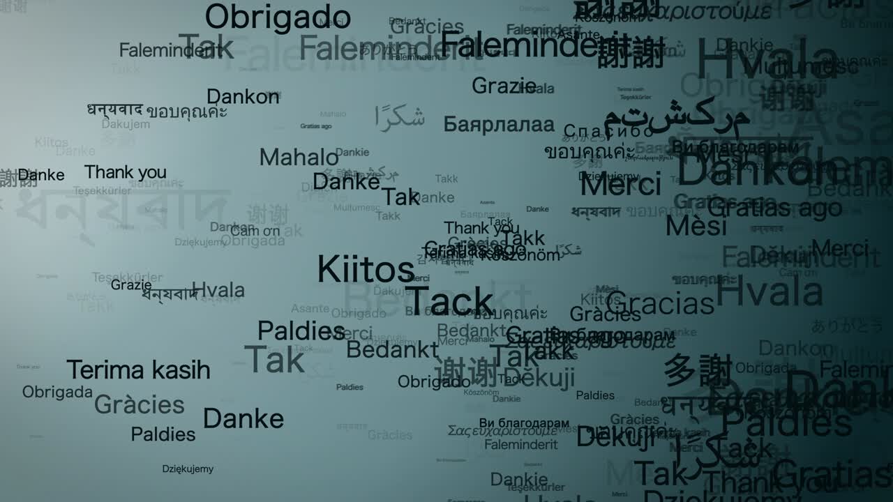 "Thank you" in Various languages.