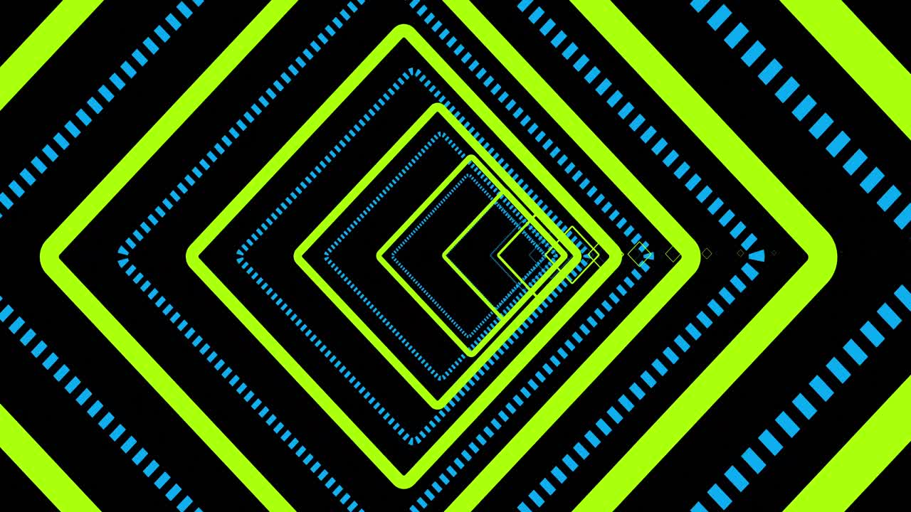 animación de patrón de neón azul y amarillo que se mueve en movimiento hipnótico en un bucle sin costuras