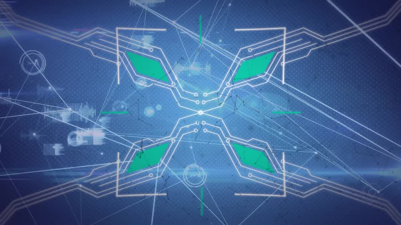 연결 네트워크와 데이터 처리에 대한 마이크로프로세서 연결의 디지털 애니메이션