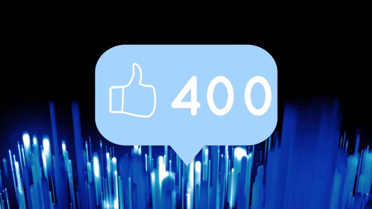 Animazione di reazioni social su linee blu su sfondo nero