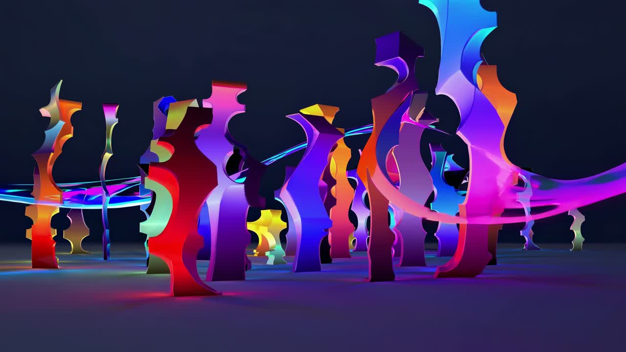 senderos de luz luminosos y formas geométricas vibrantes bailando a través del lienzo digital, generando movimiento hipnotizante con gradientes de color fluidos y energía dinámica