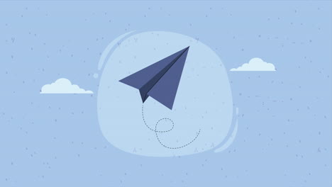 avión de papel volando en el cielo animación
