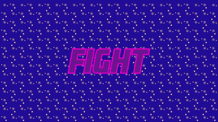 Animazione del testo "fight" e forme su sfondo blu